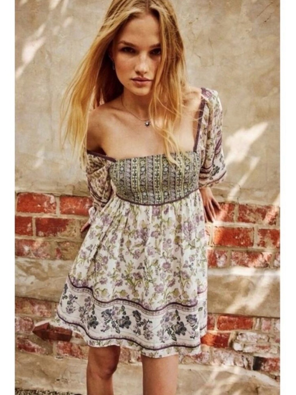 Free People Bohemian Retro 70s Endless Afternoon Floral Mini Dress Medium